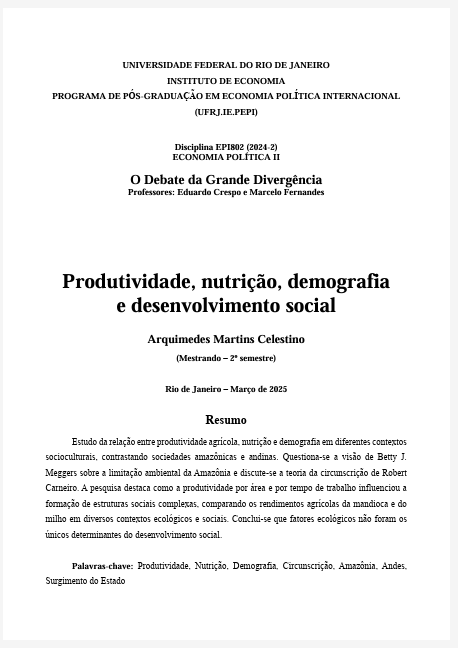 Produtividade, nutrição, demografia e desenvolvimento social
